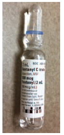 Figure 1. Linear barcode on Hospira fentaNYL ampule runs over a curved surface, which causes barcode scanning problems.