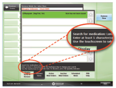 Figure 1. With Omnicell XT ADCs, stocked items obtained via override require the entry of at least 5 characters during searches.