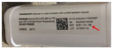 Figure 1. Expiration date format should be read as YYYY-MM-DD. This medication expired on January 8, 2021.