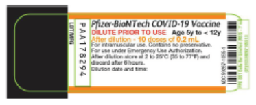 Figure 1. The vaccine vial label for ages 5 through 11 years has an orange border, and the vial (not pictured) has an orange cap.