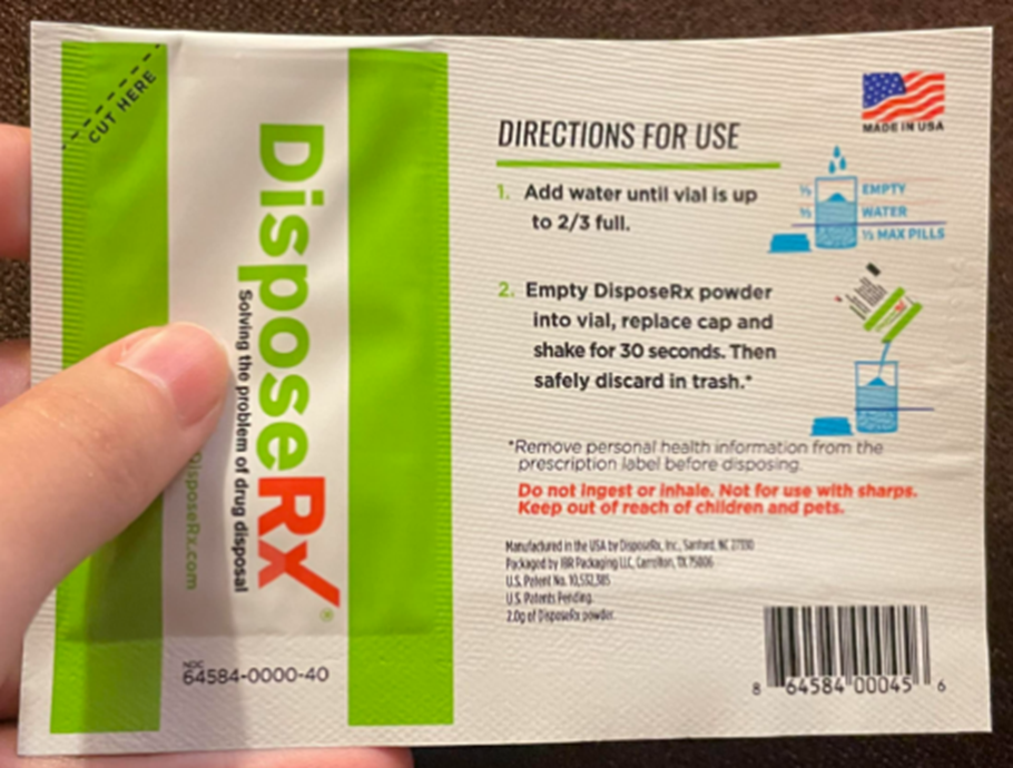 Figure 1. A patient thought they were supposed to ingest the contents of the DisposeRx packet, in part due to the picture on the packet.